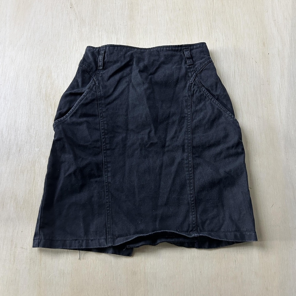 Vintage Extra Skirt Juniors 7 Black Denim Straight Short Pockets Zip Belt Loops